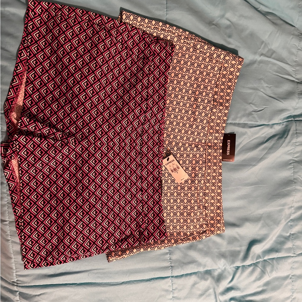 Express Geometric Patterned Shorts in Black and Pink- BRAND NEW